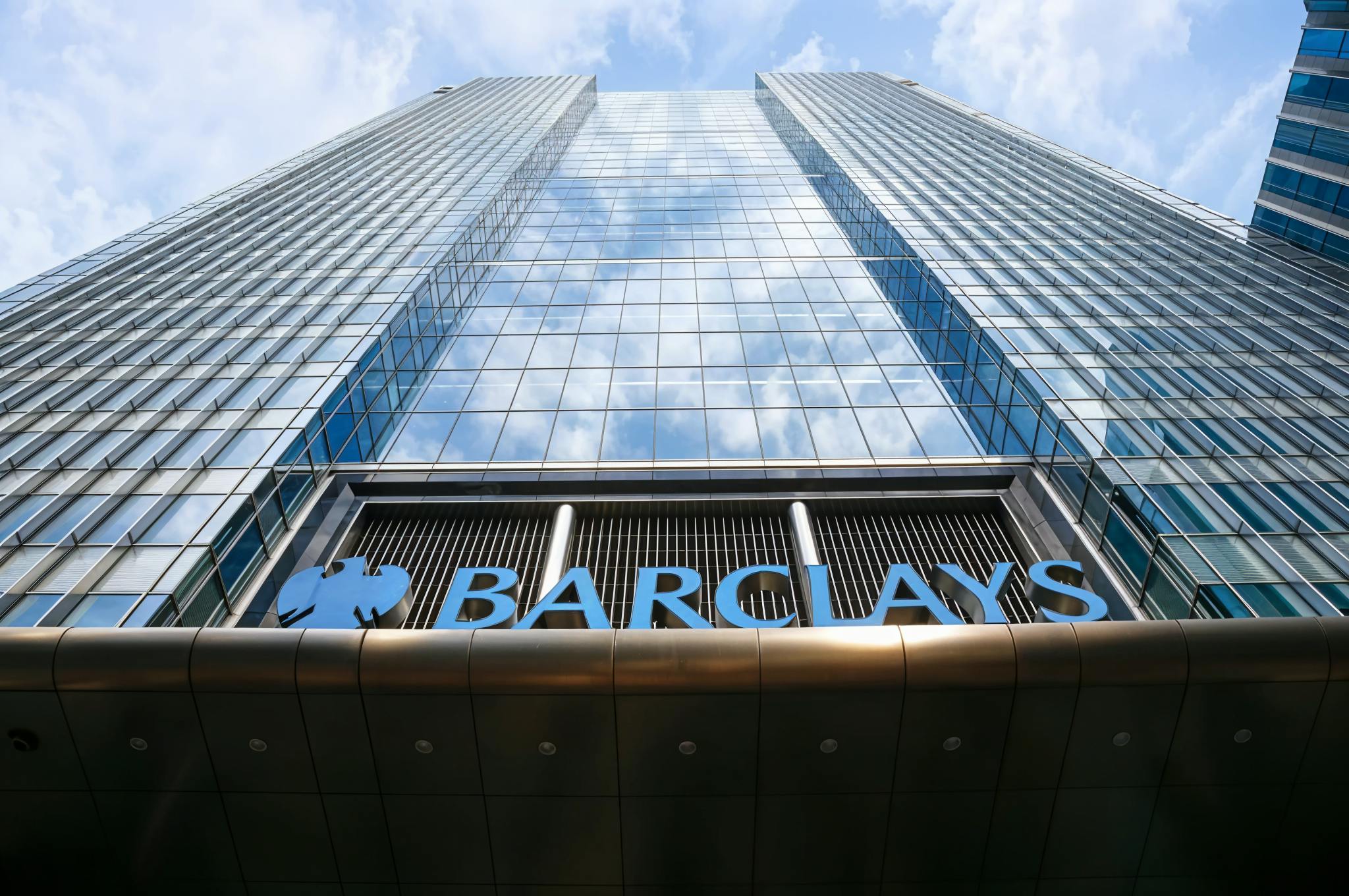 a huge building with Barclays' logo and wordings on it
