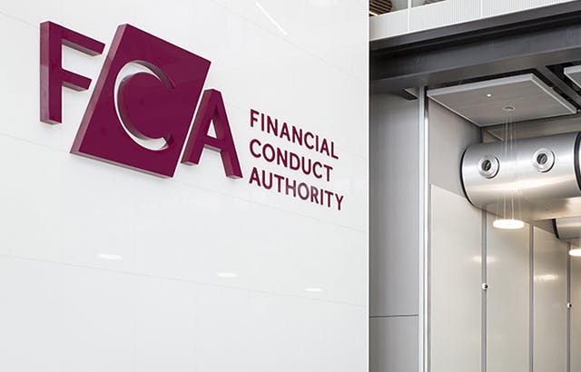 An office wall with the logo of the Financial Conduct Authority (FCA)