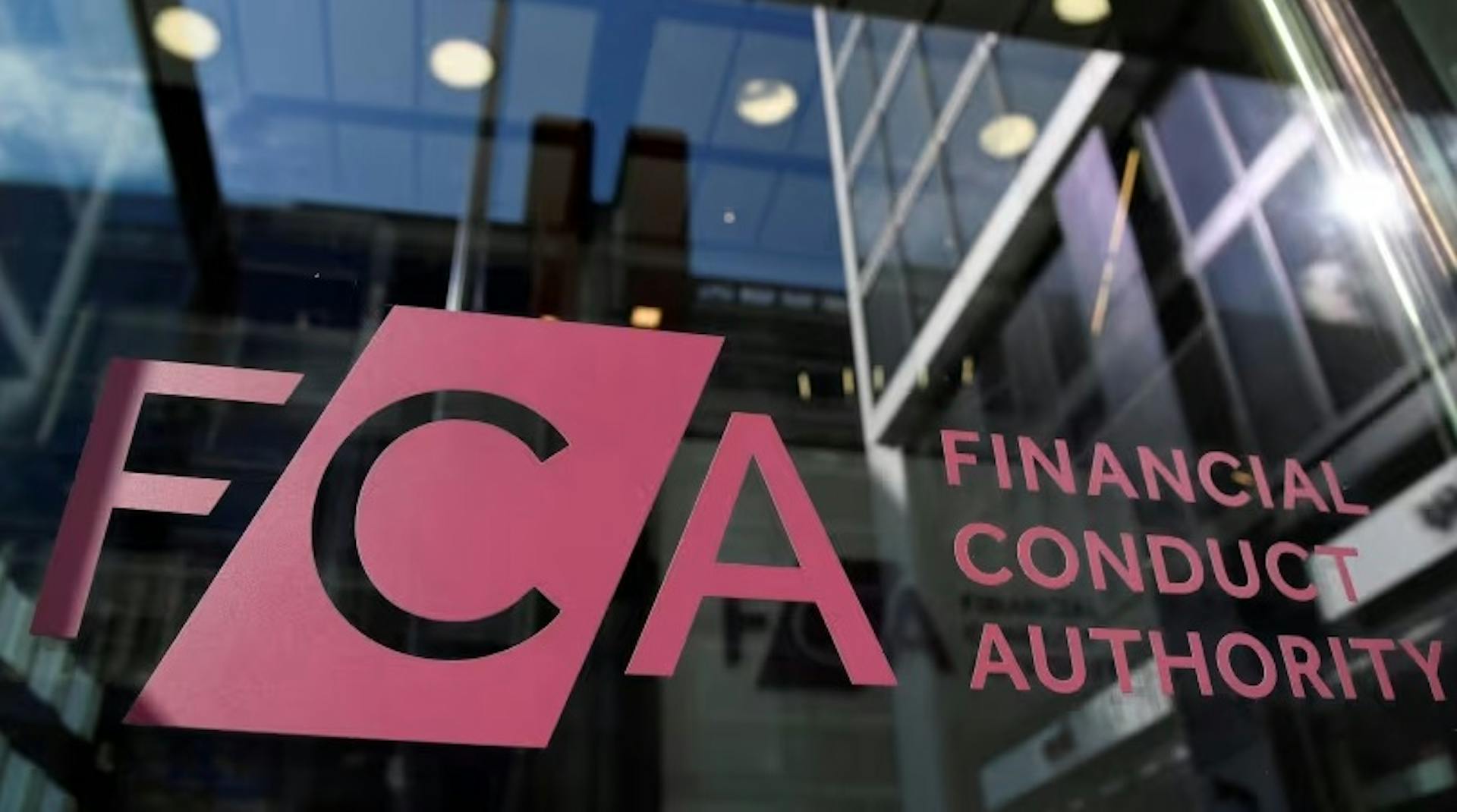 Financial Conduct Authority logo on glass pane