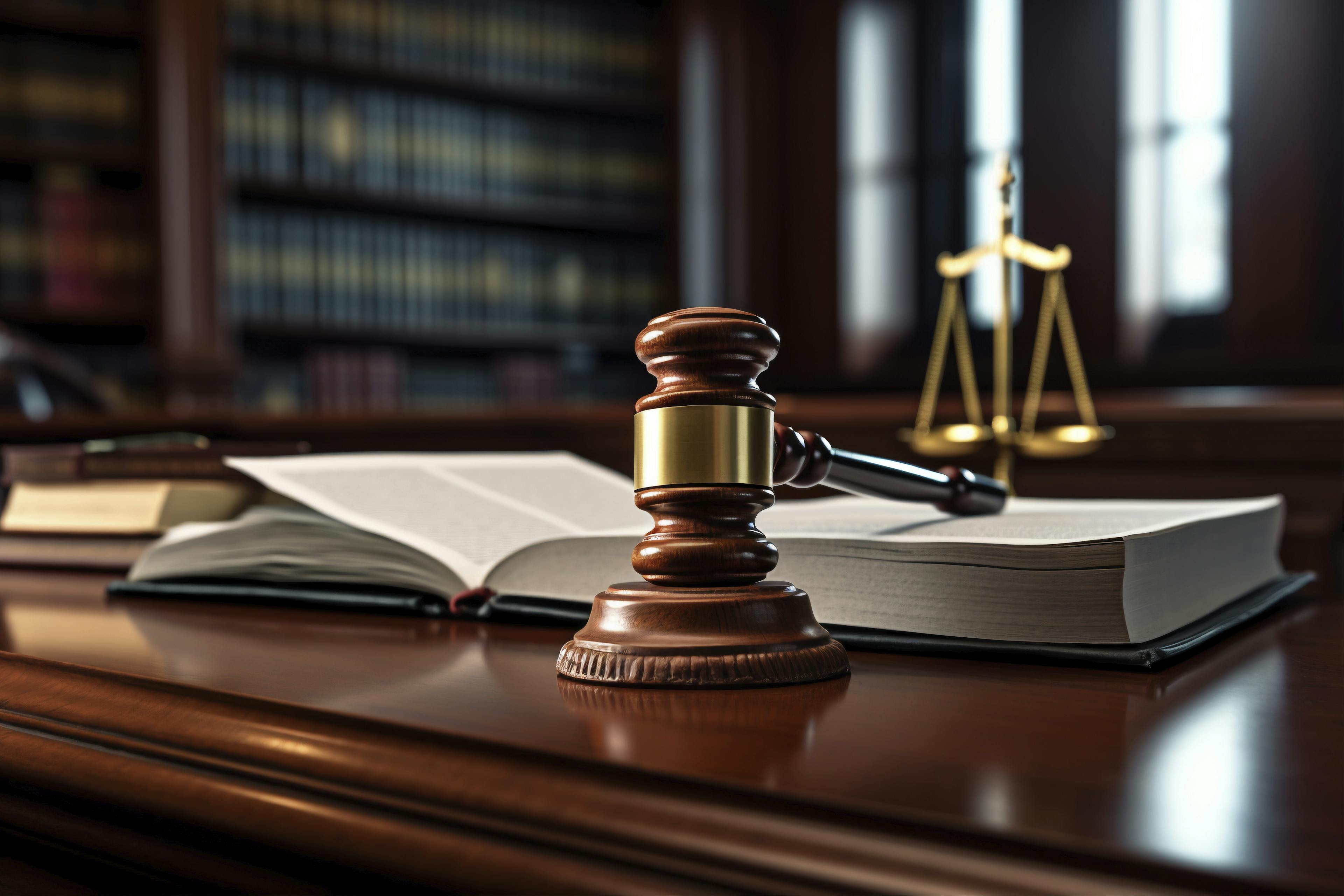 gavel on top of a table in a courtroom