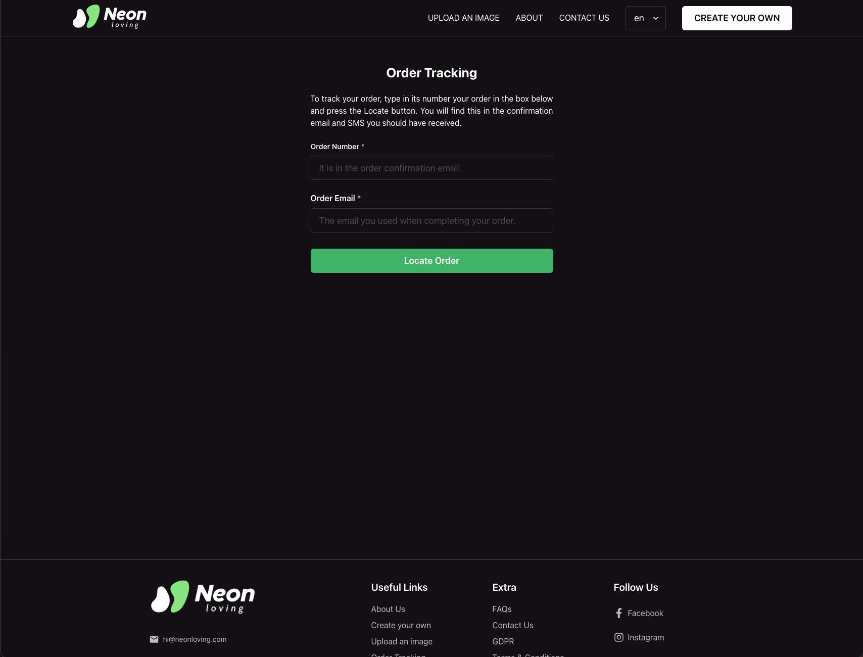 NeonLoving - Order Tracking Page