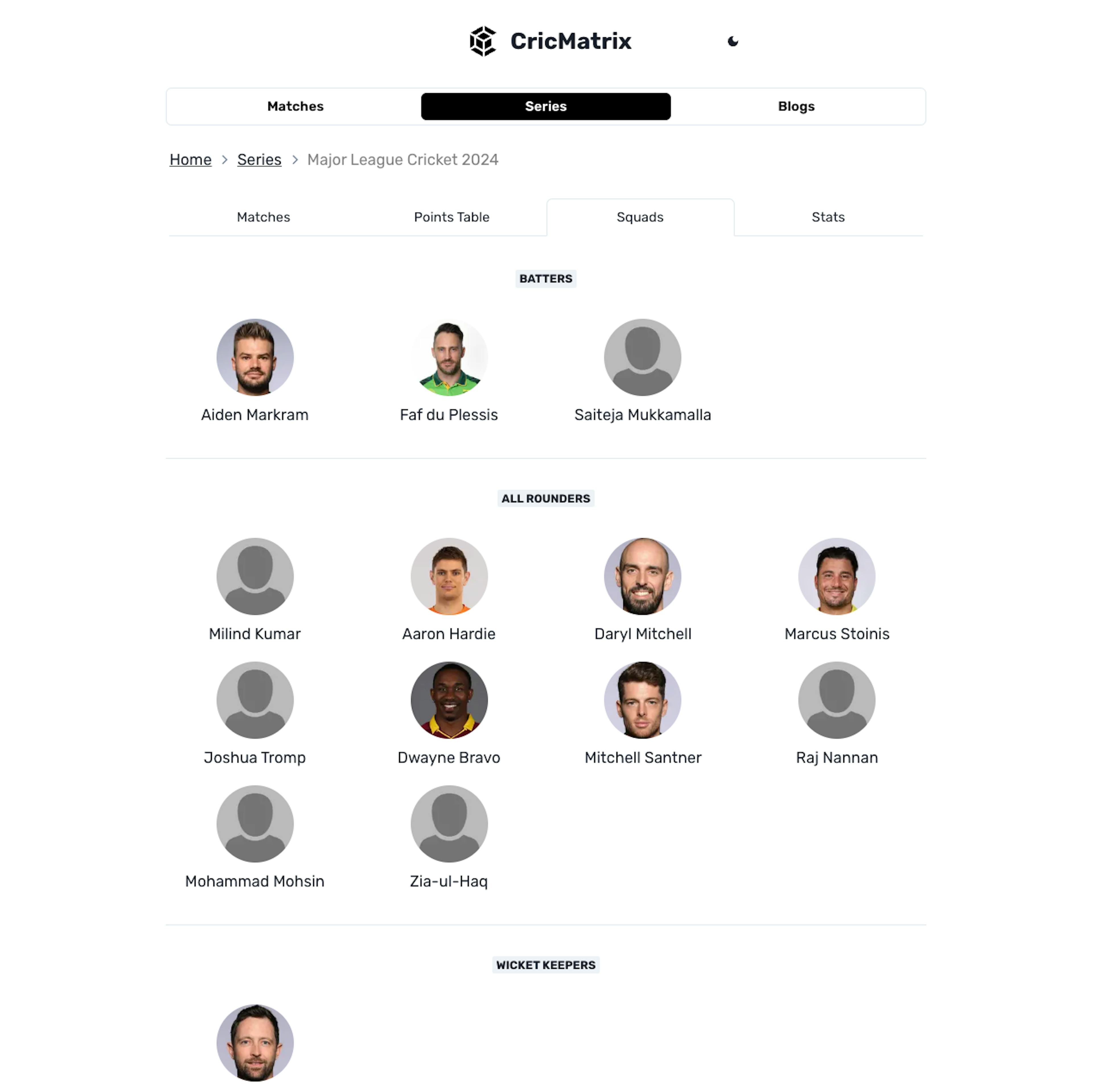 CricMatrix - Series Squads