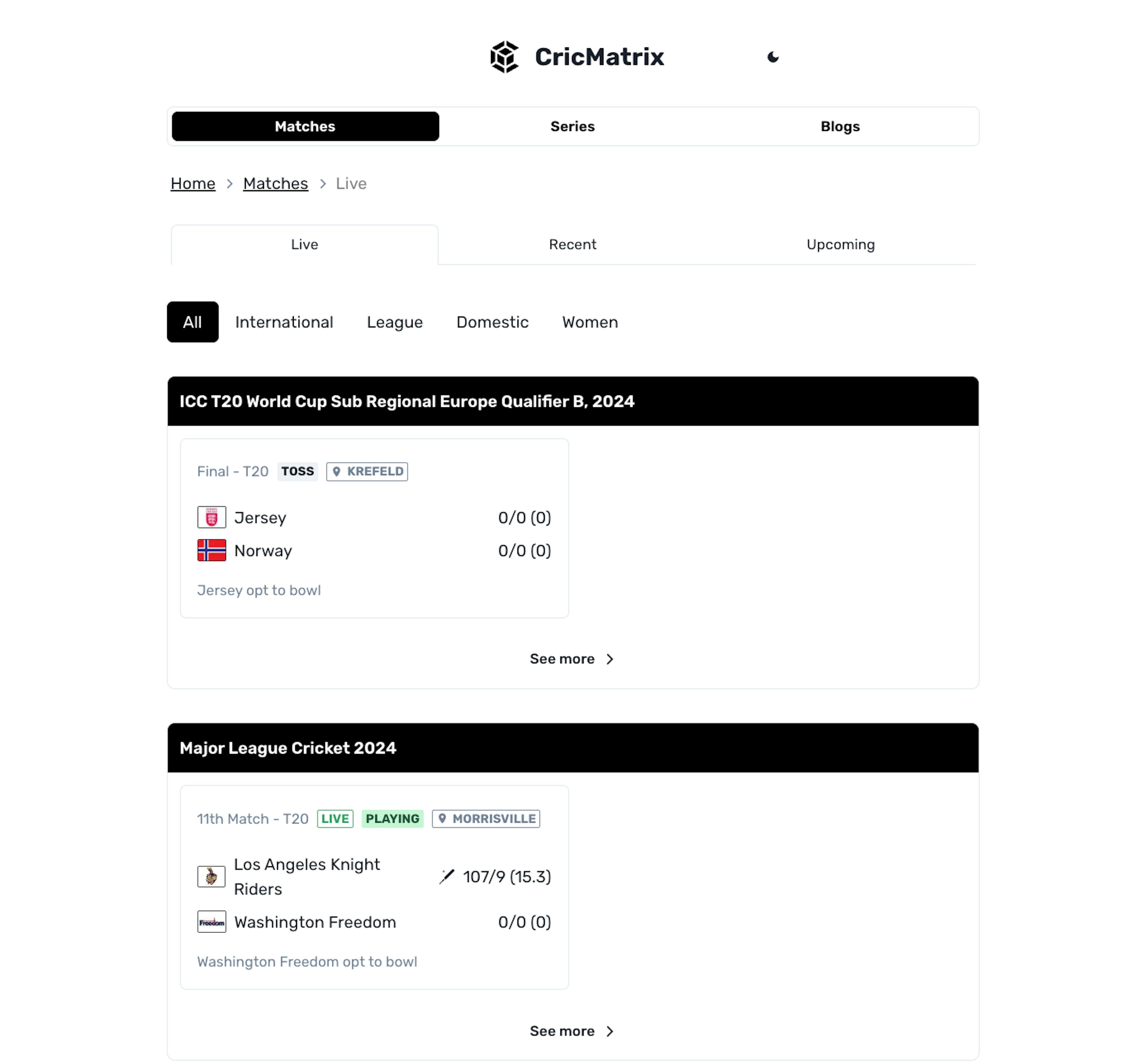 CricMatrix - Live Matches