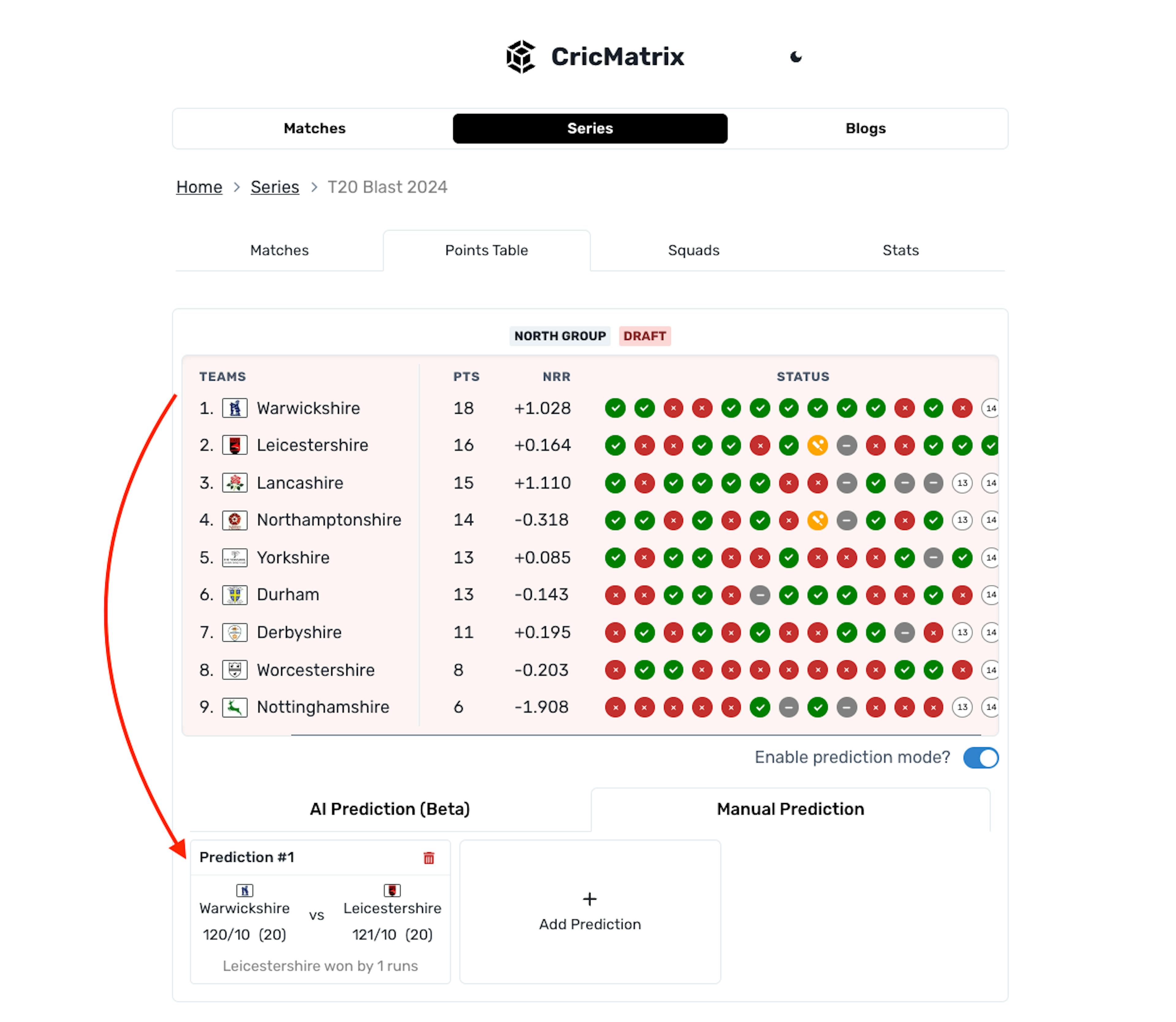 CricMatrix - Manual Predictions