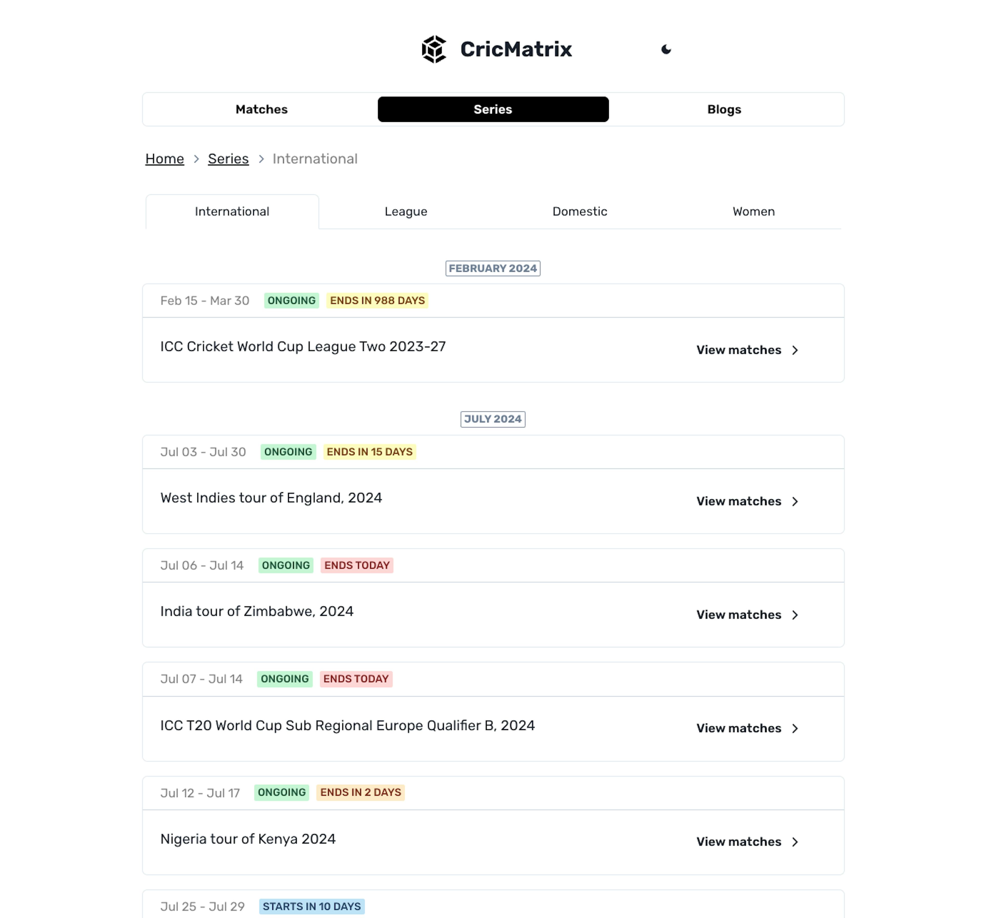 CricMatrix - Series