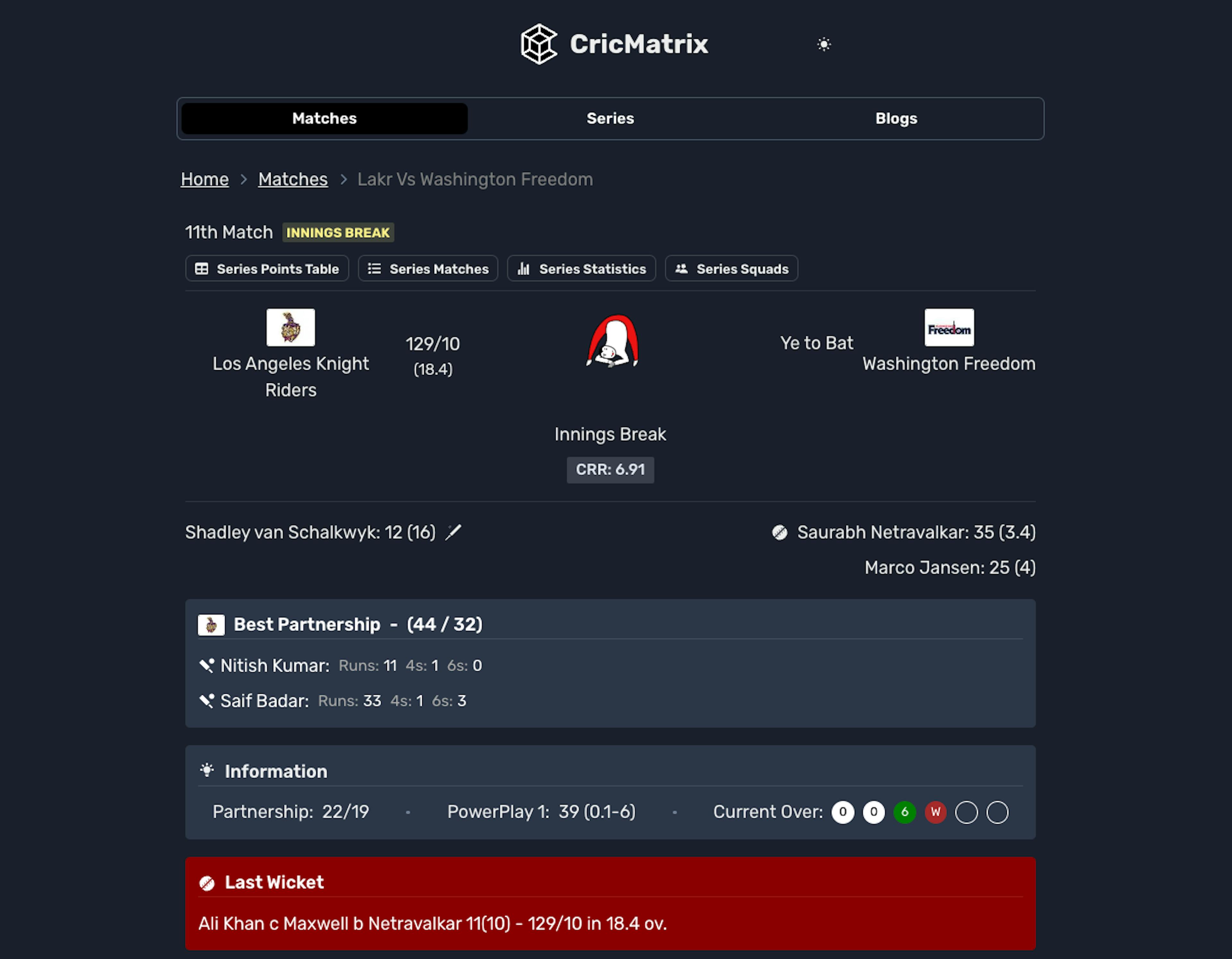 CricMatrix - Dark Mode