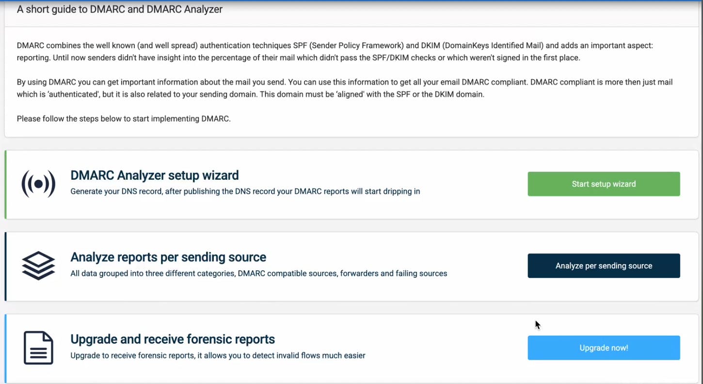 dmarc analyzer menu