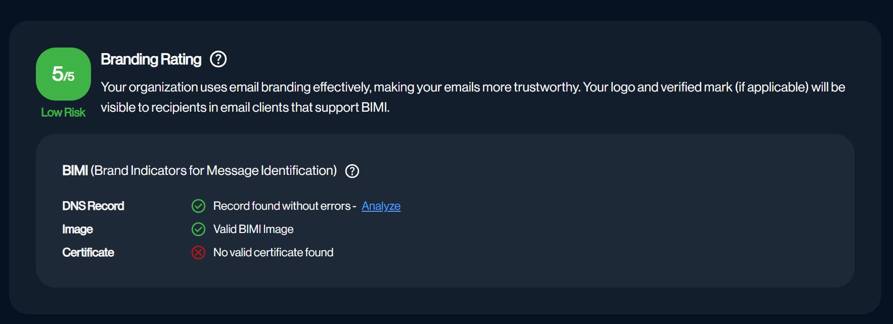 sendmarc bimi cert missing