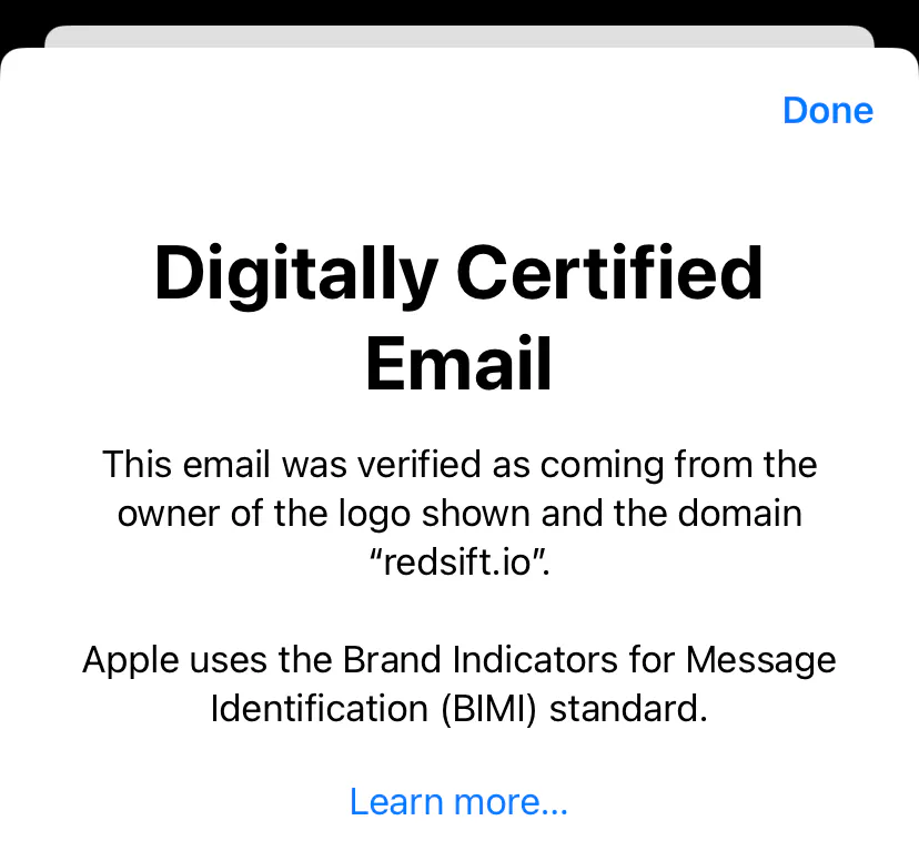 The alert message shown when a user clicks the blue “Learn More” text