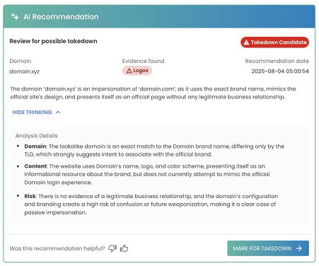 A screenshot of the new AI summary feature on OnDMARC