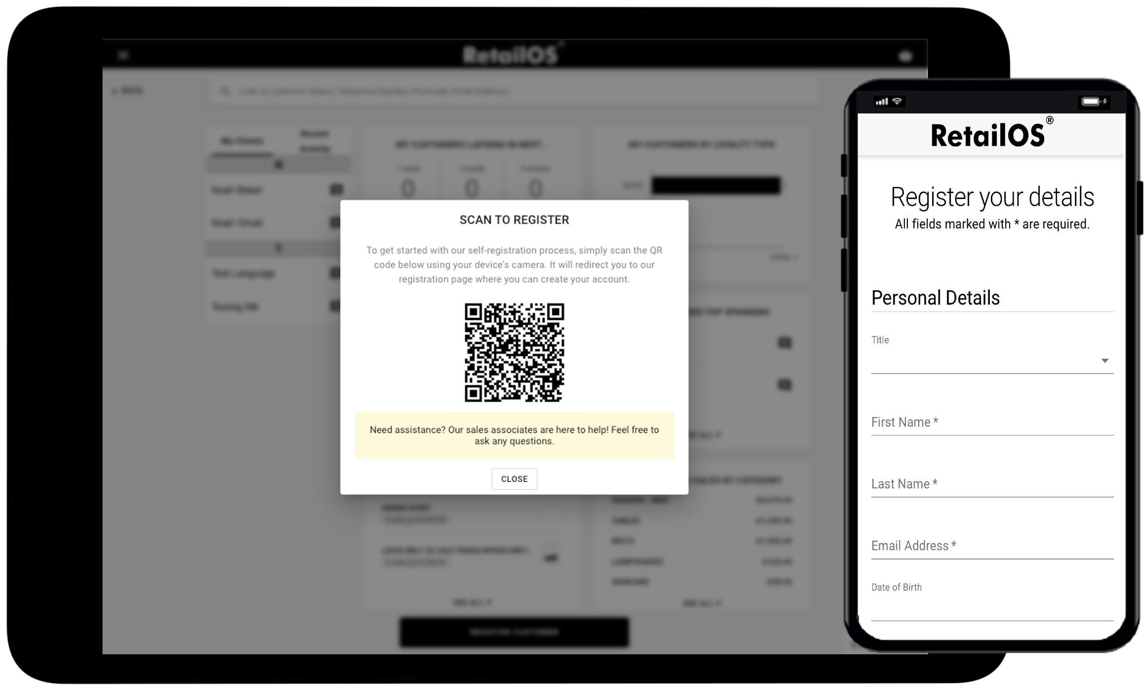 iPad and iPhone showing QR code registration