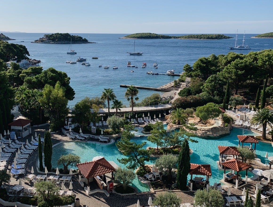 The incredible 360 degree view from Amfora, Hvar Grand Beach Resort, in Croatia