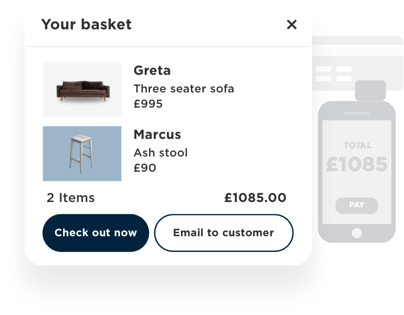 Allow customers to seamlessly check out wherever they are in store or remote payments and email baskets for complete-at-home purchases