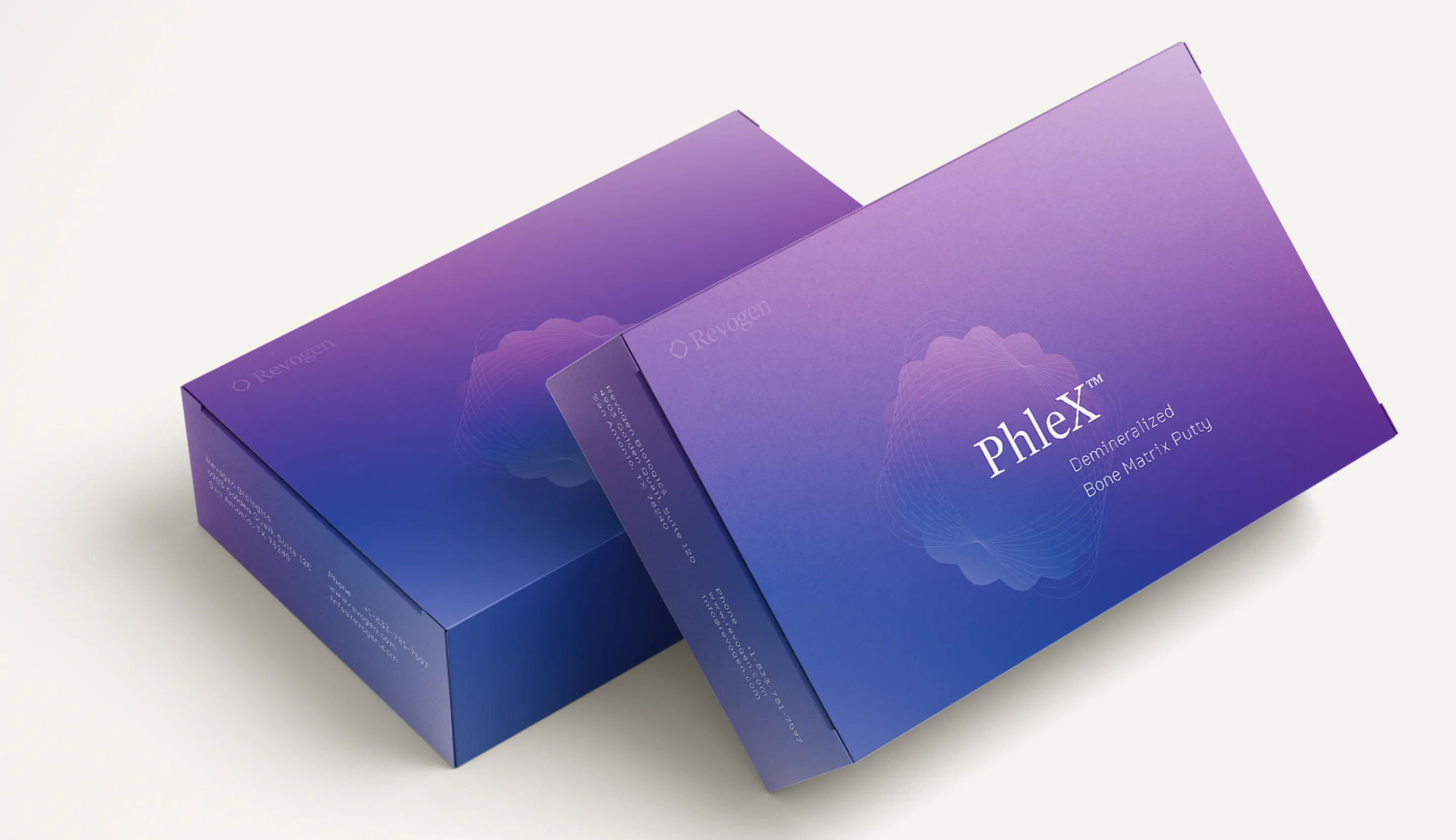 Revogen PhleX packaging in gradient purple and blue
