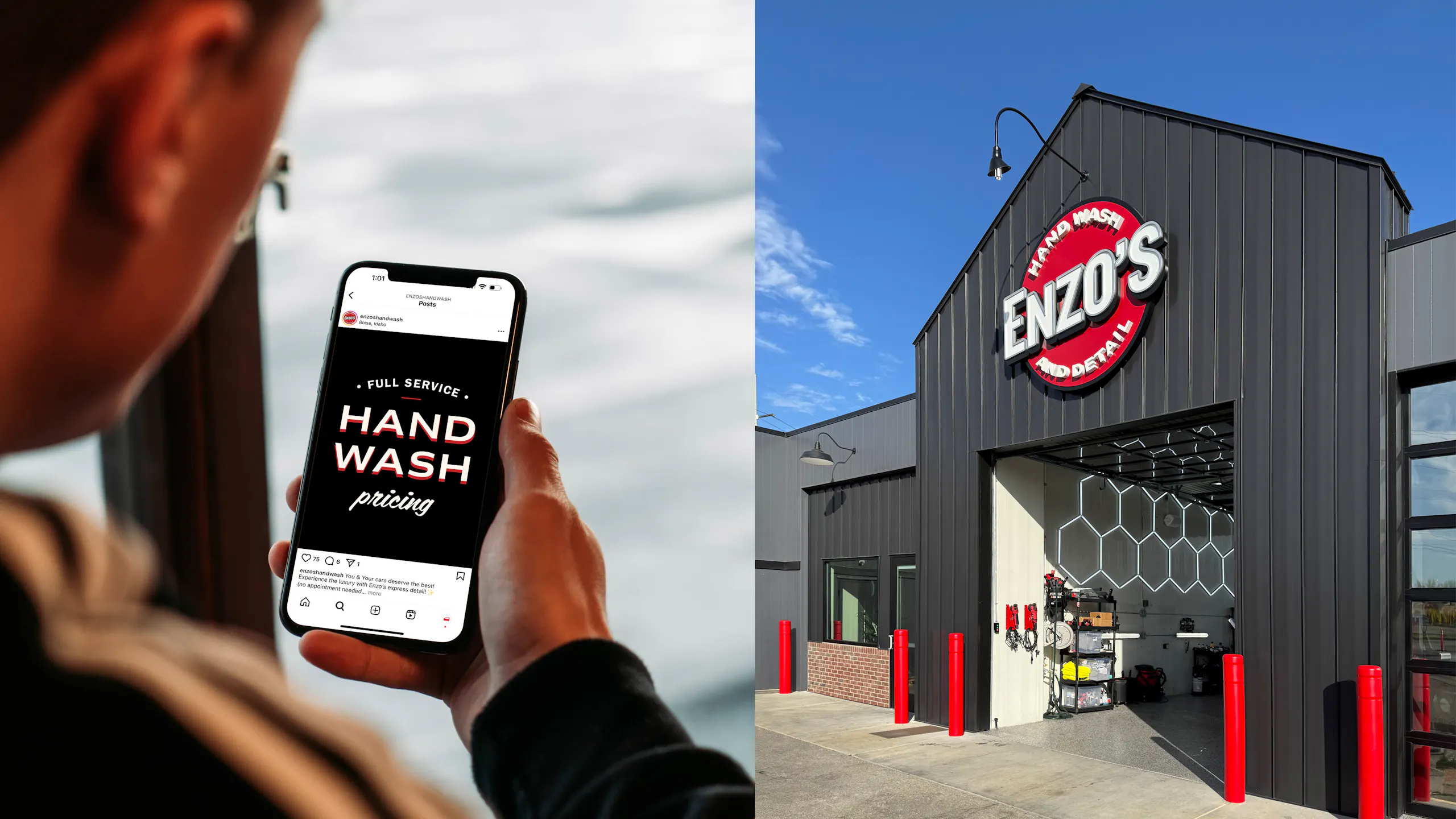 Enzo’s exterior signage and social media post