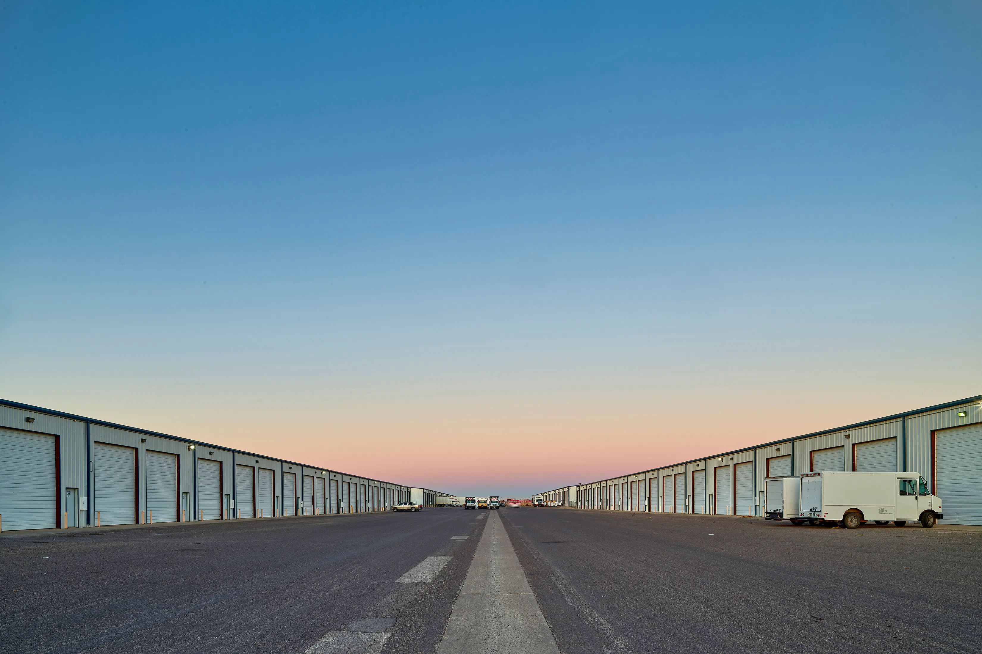 warehoses and a sunset