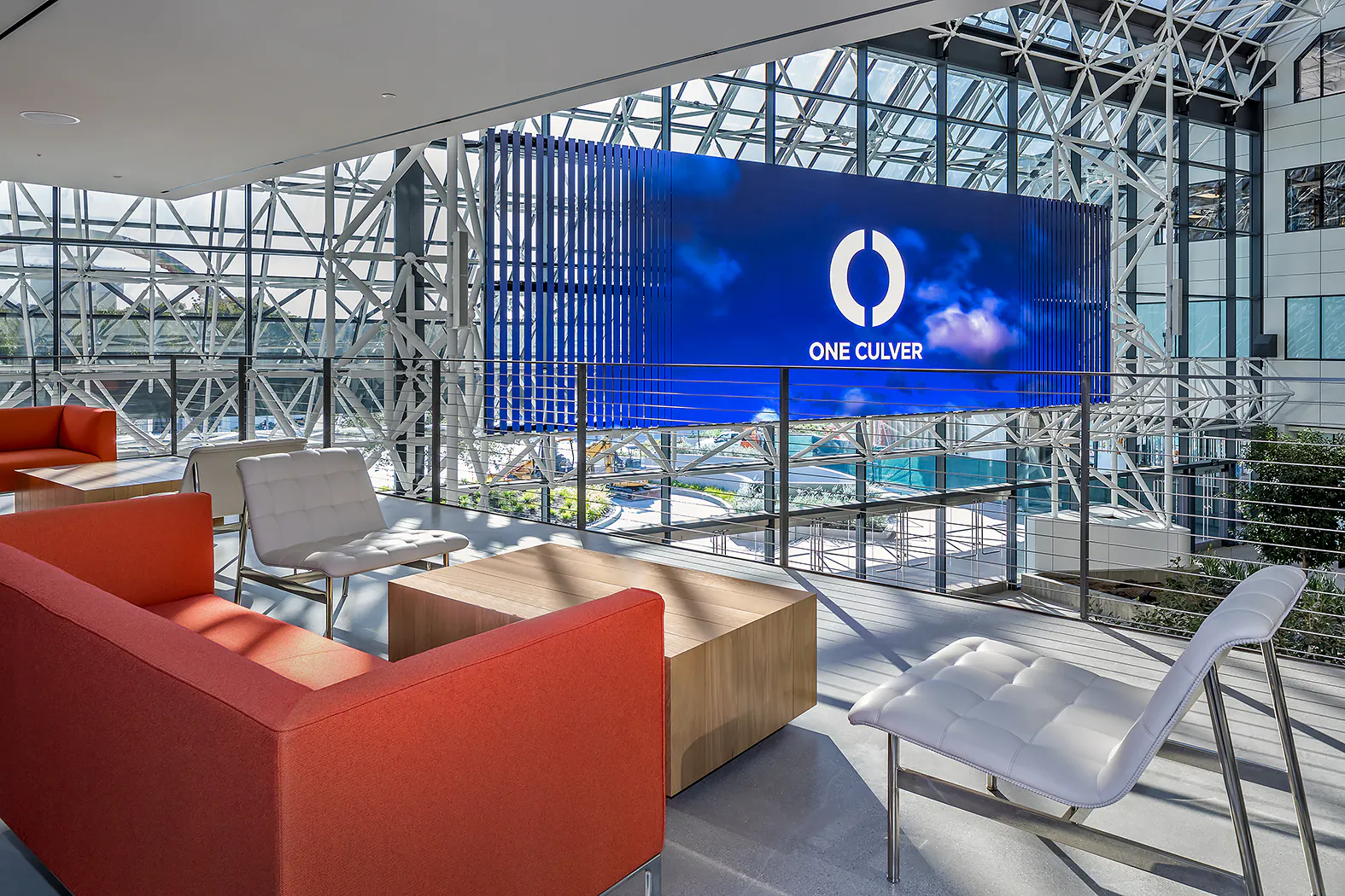 one culver atrium with large sign