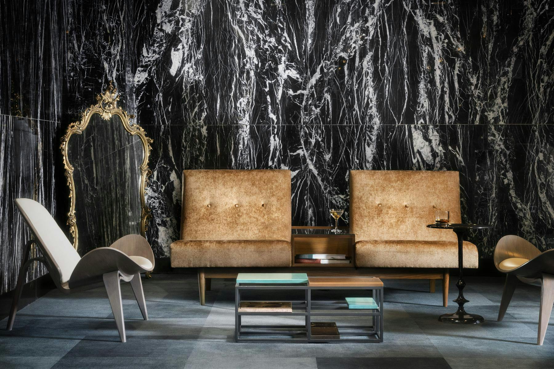 high end furniture in a stone room