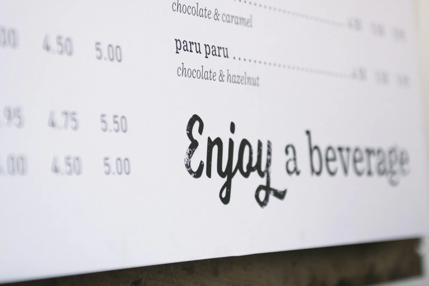 bottom of menu closeup