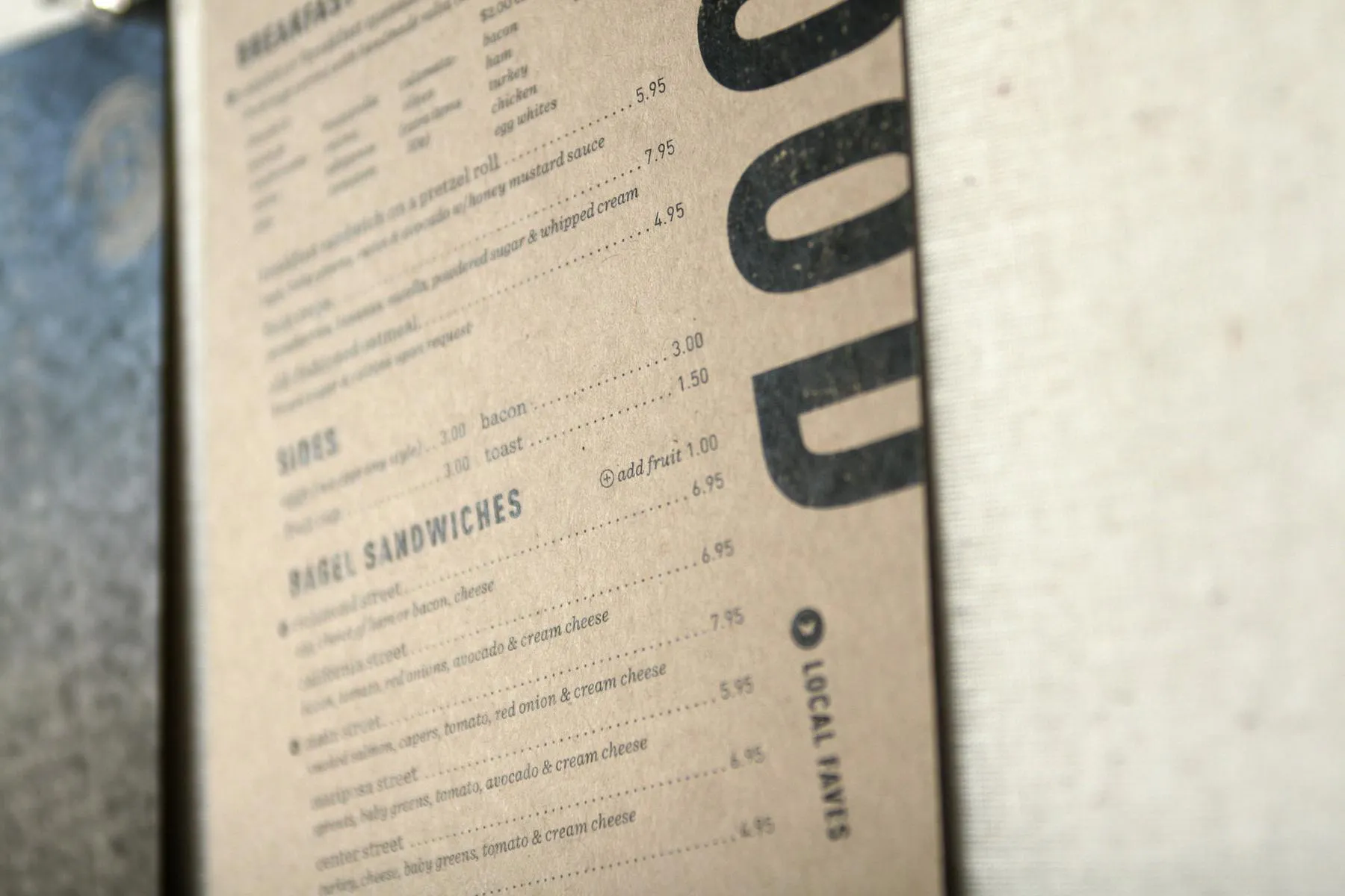 close up of wall menu