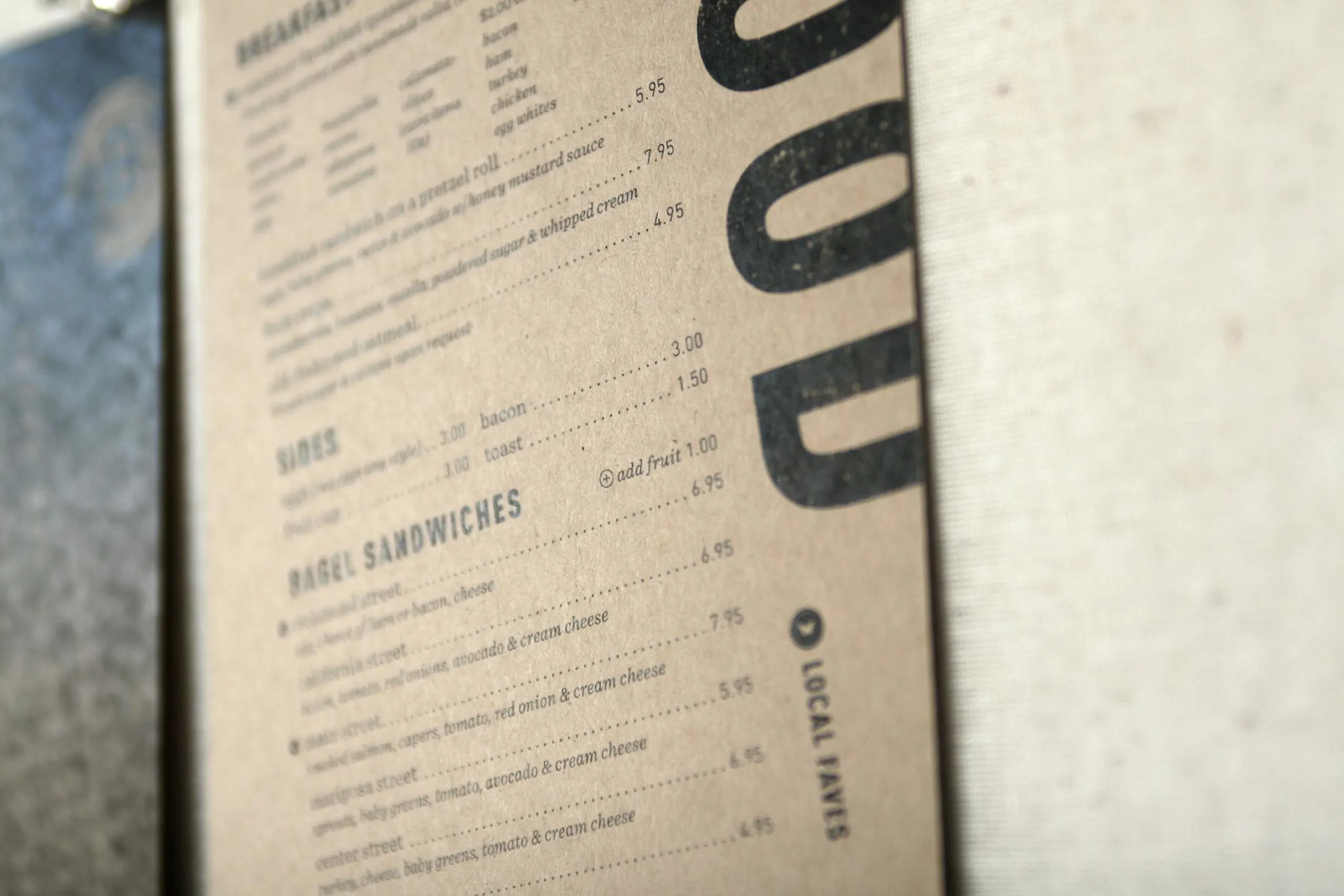 close up of wall menu