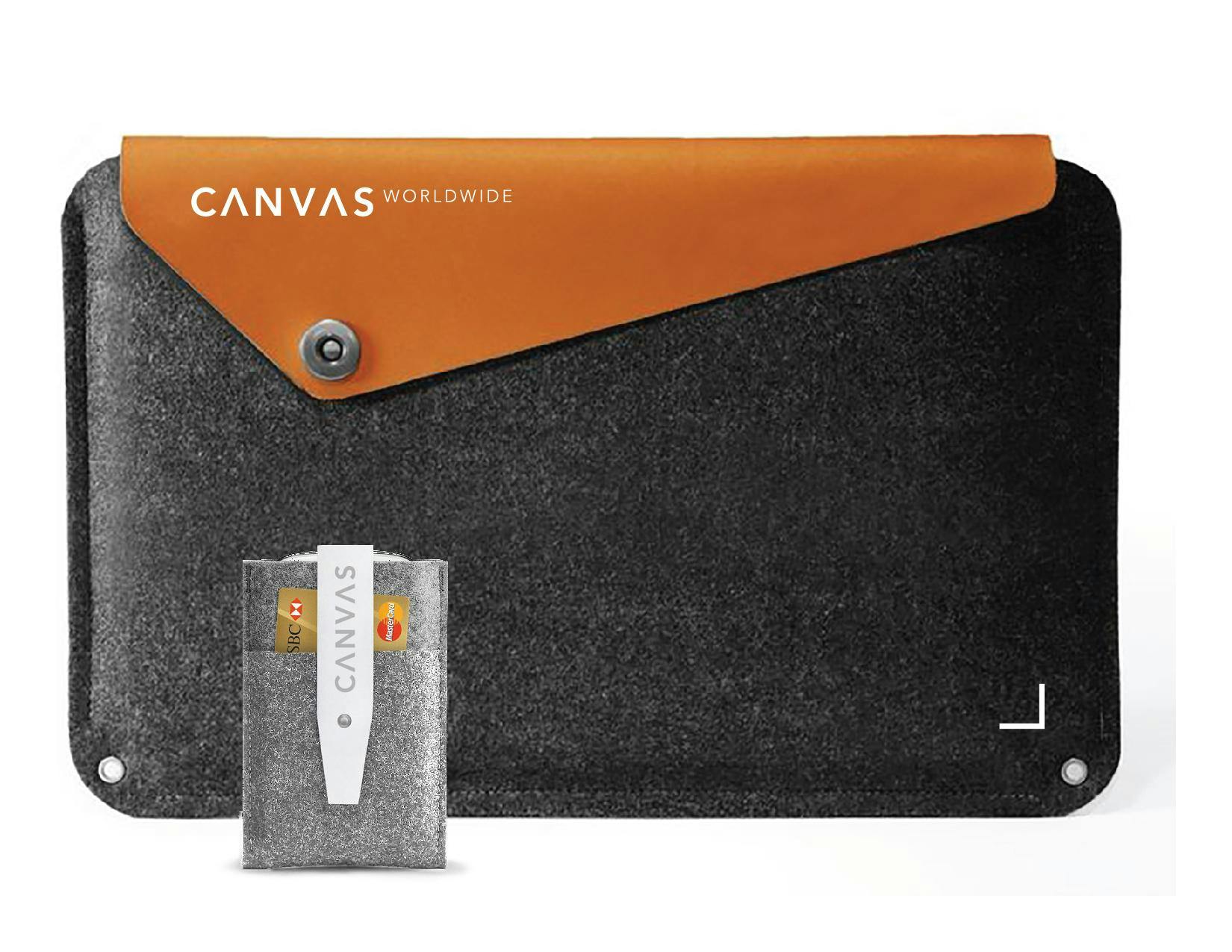 branded laptop and money sleeves