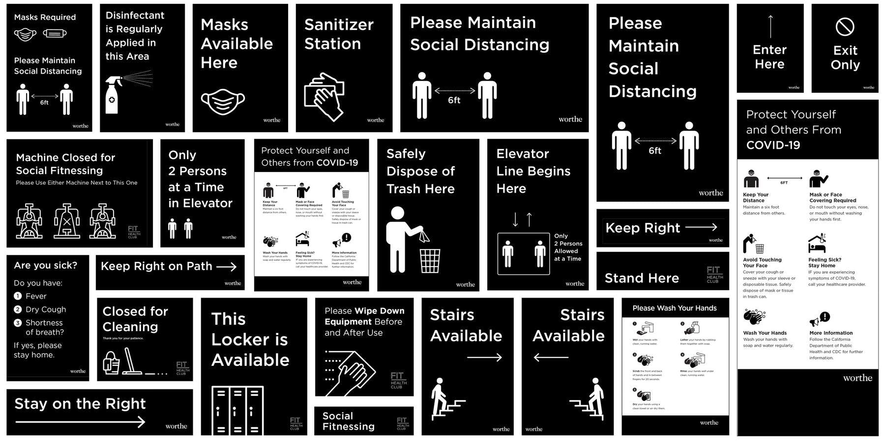 clean, designed, black and white covid signage