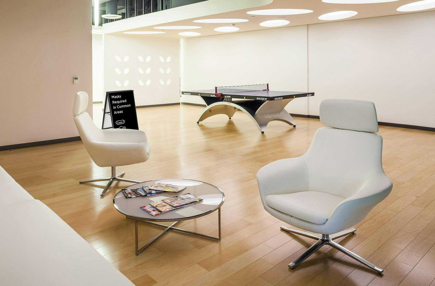 spaced table with sign