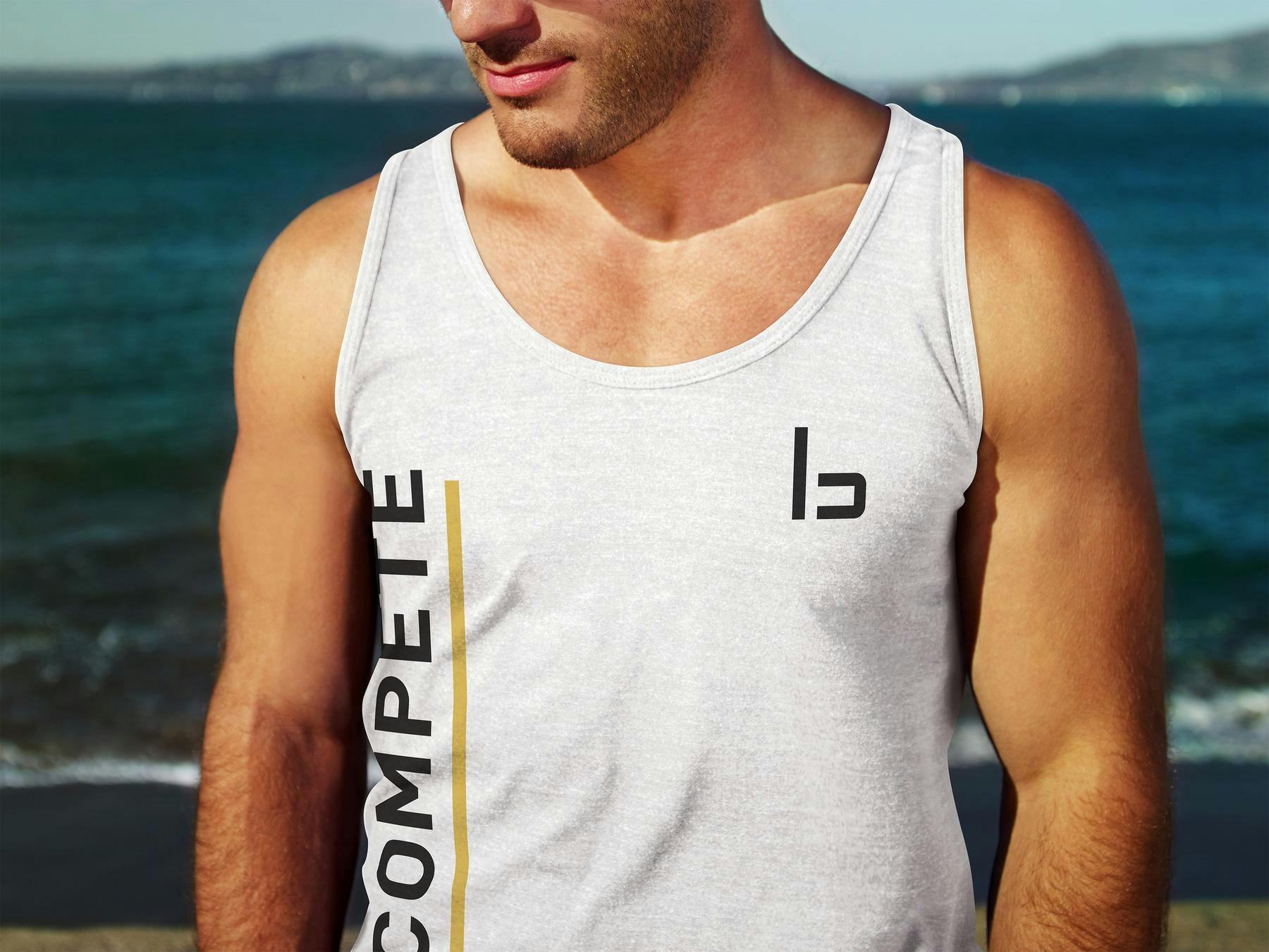 man wearing tank top with logo