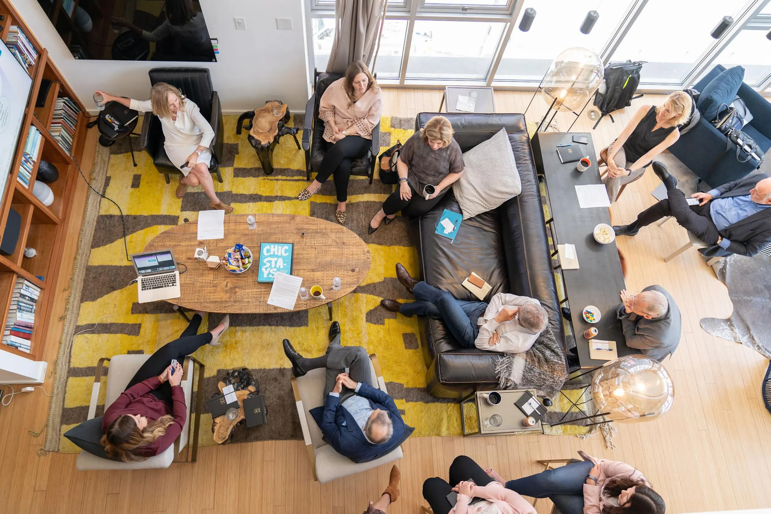 overhead of a happy office