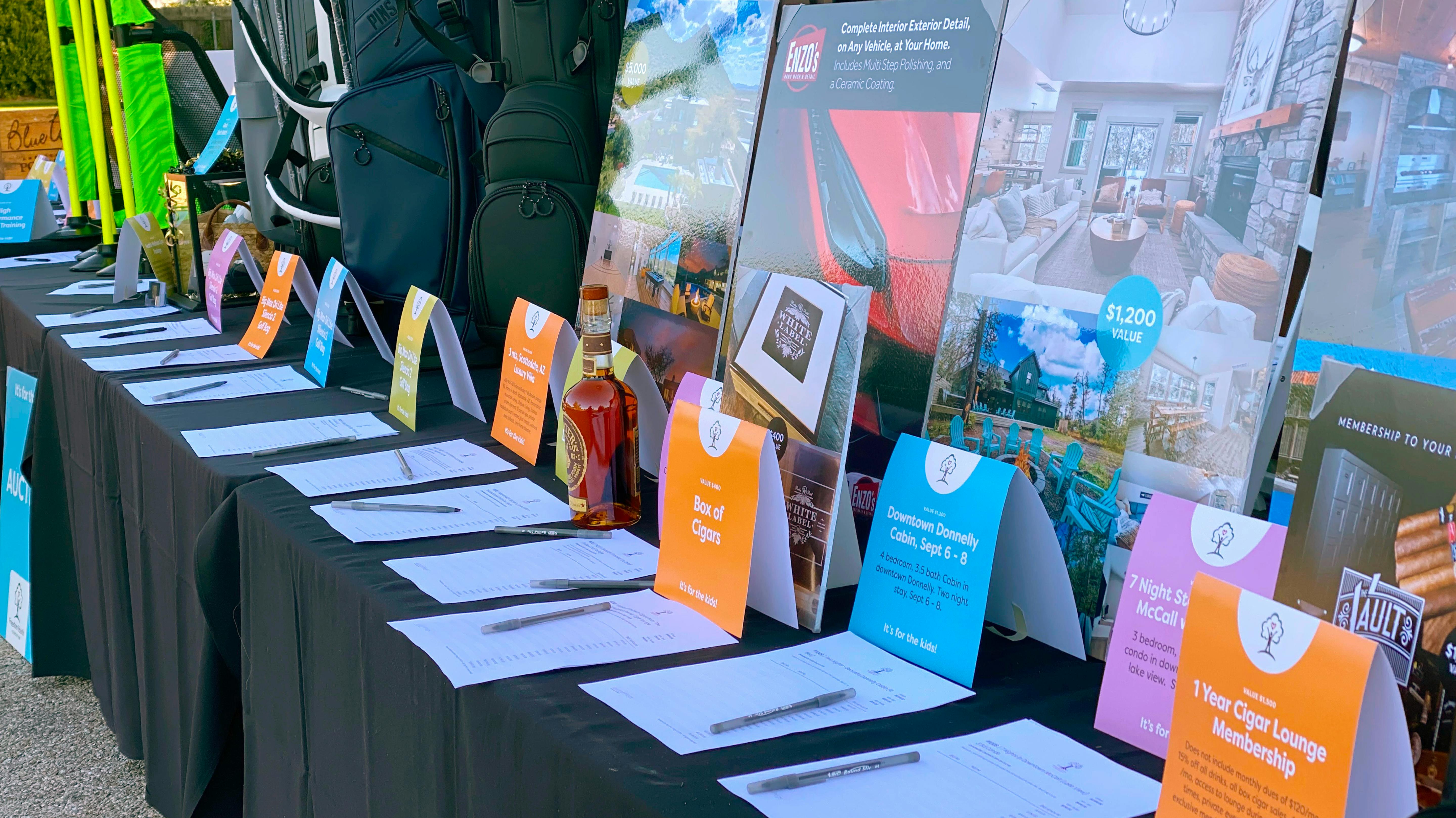 donation table with branded labels