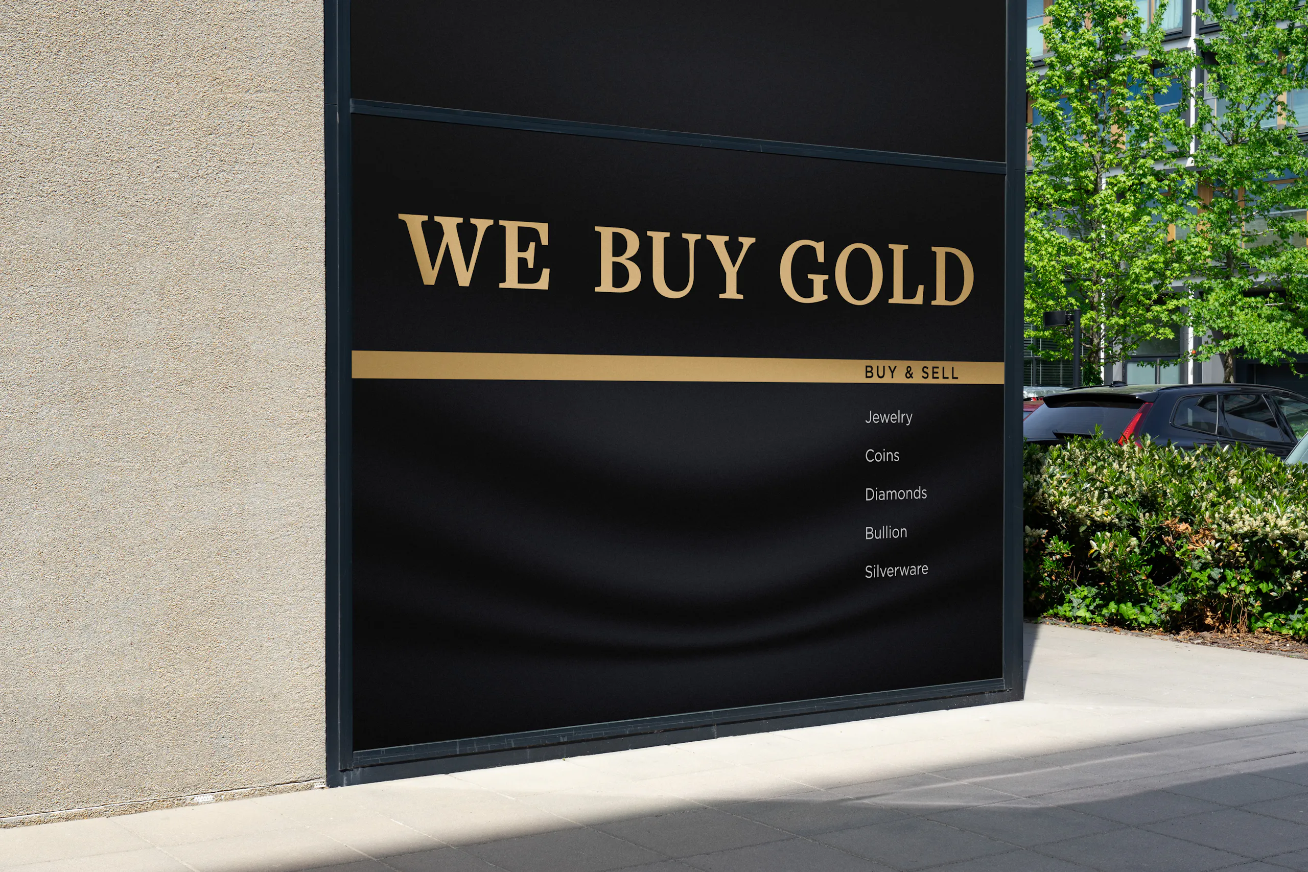 we buy gold wall sign