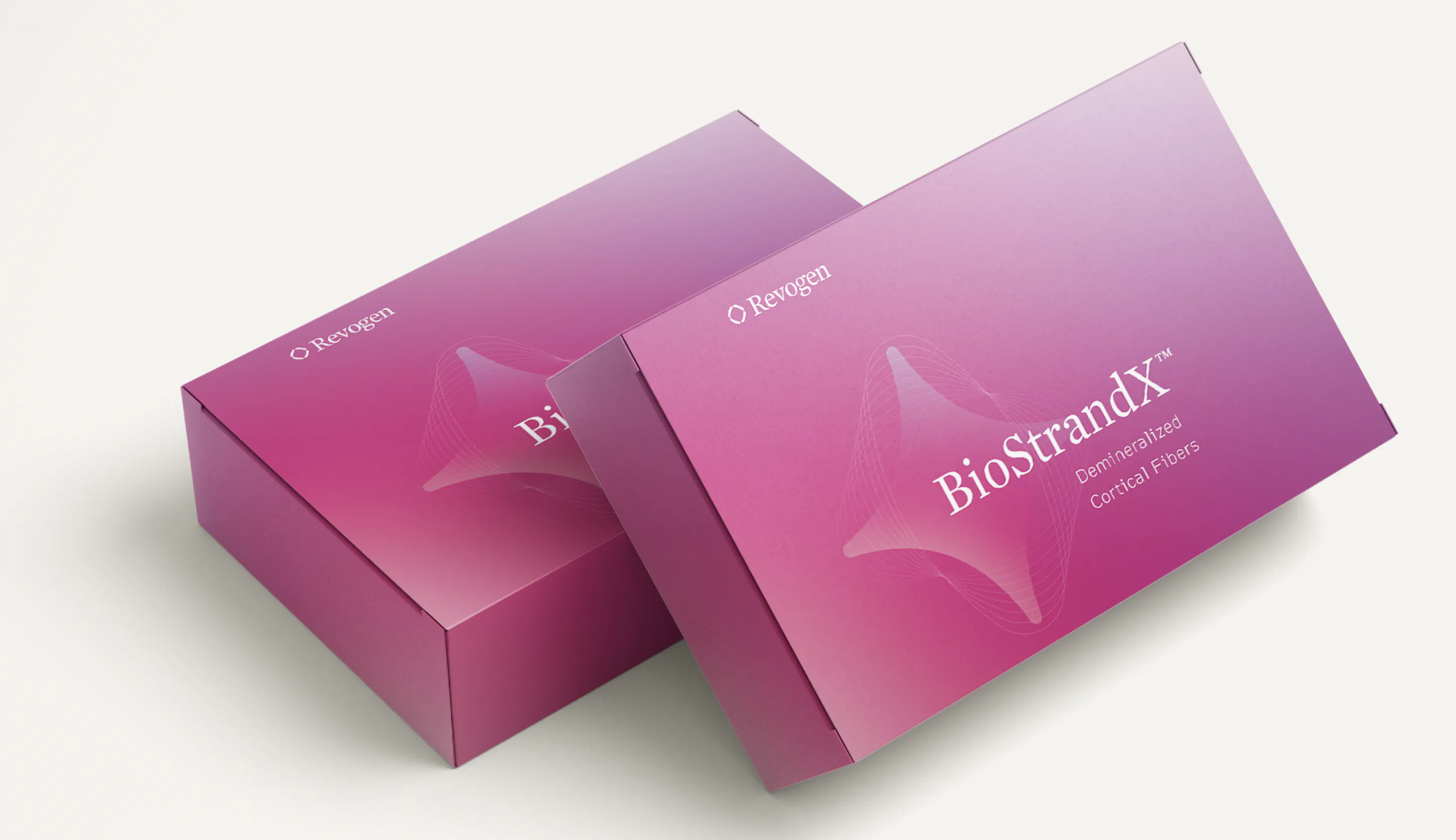 Revogen BioStrandX packaging in gradient magenta