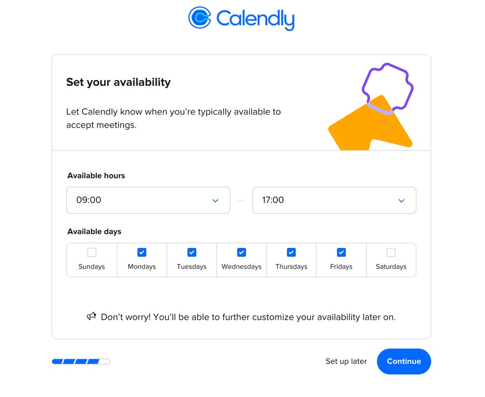 SaaS onboarding flow, Calendly example with setting things up within onboarding