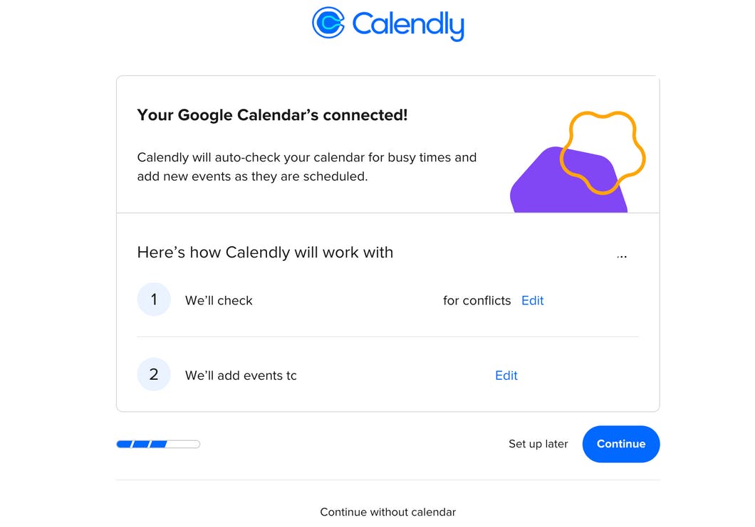 Calendly onboarding flow screenshots