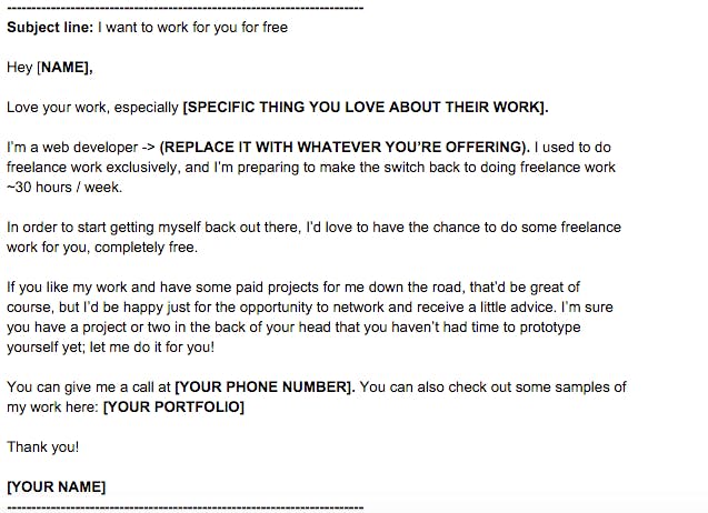 screenshot of an email template you can use as a freelancer