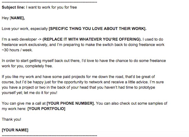 screenshot of an email template you can use as a freelancer