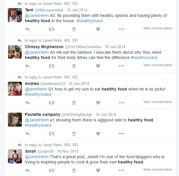 twitter screenshot of some tweets with healthy food