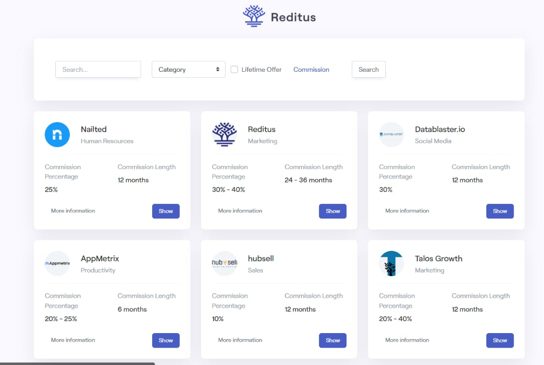 A screenshot of the Reditus Marketplace