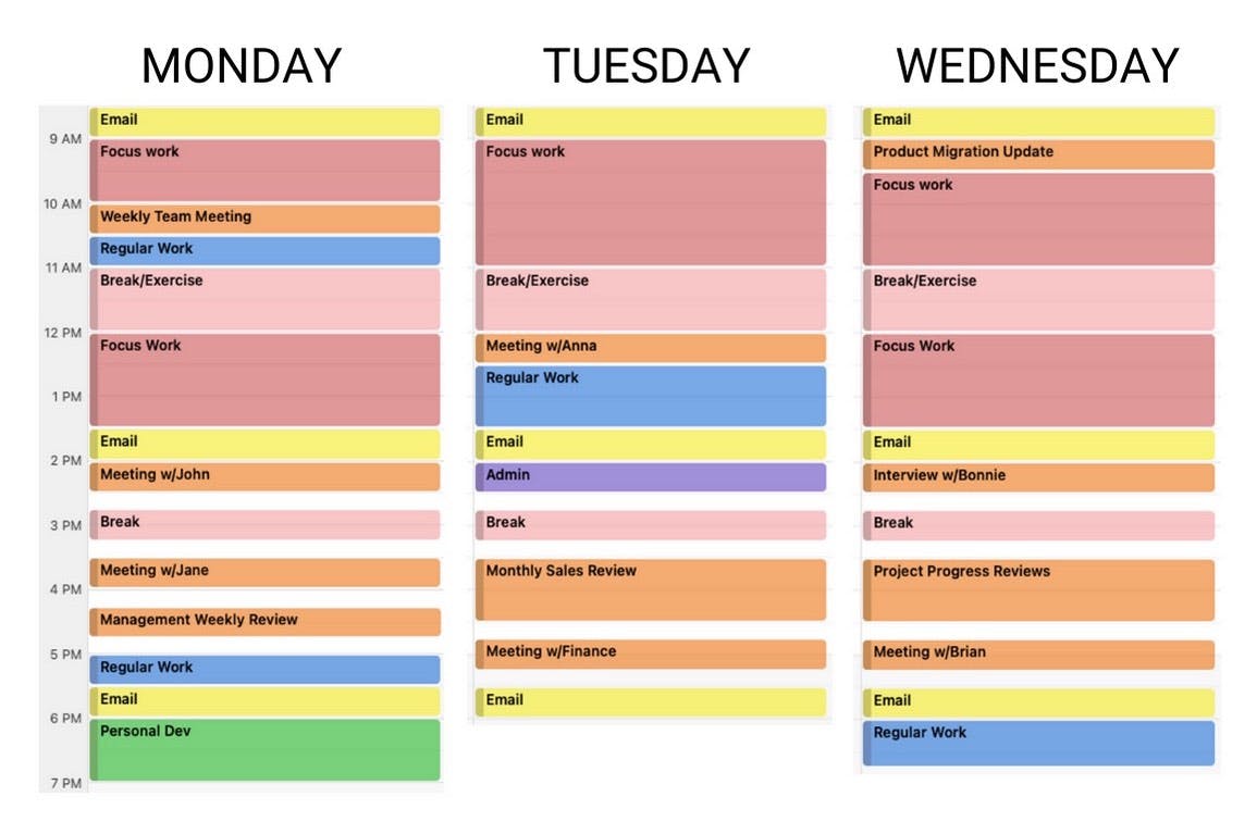 screenshot of how a blocked calendar could like for a busy SaaS CEO.