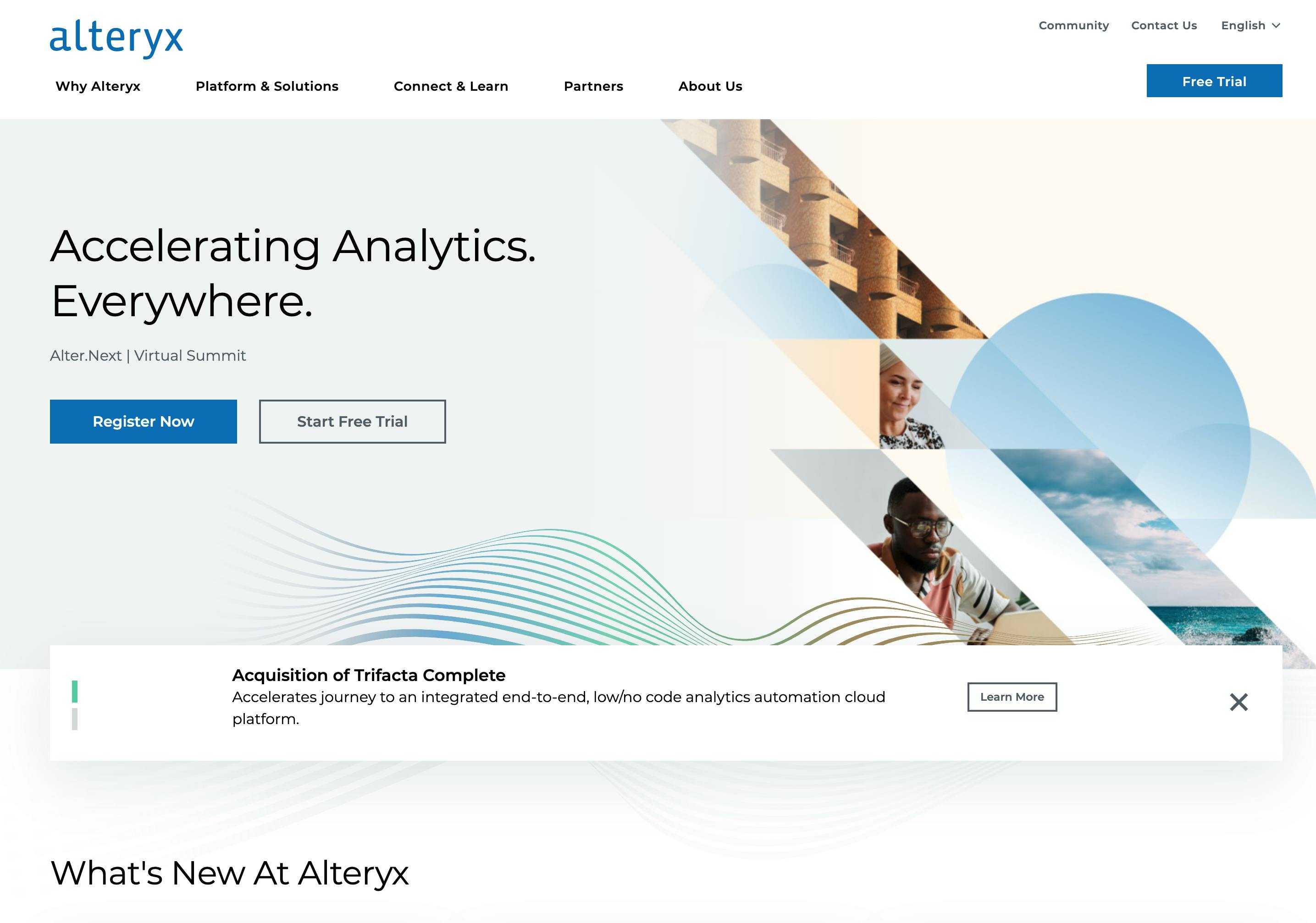 screenshot of a b2b saas website example, alteryx. 