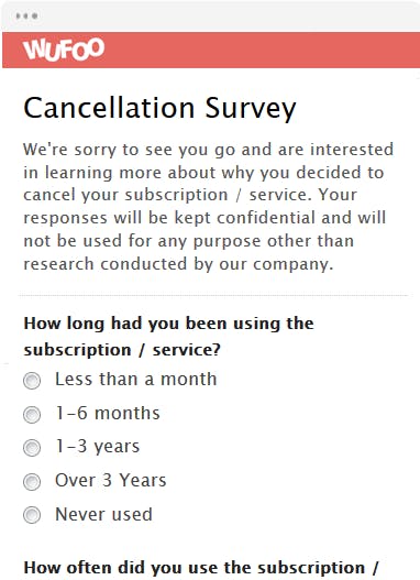 screenshot of a cancellation survey example