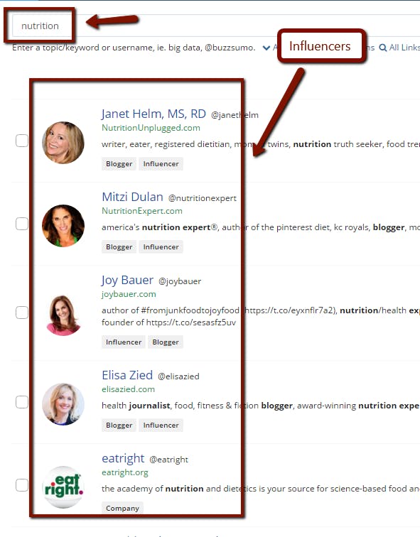 finding influencers for your startup per keyword