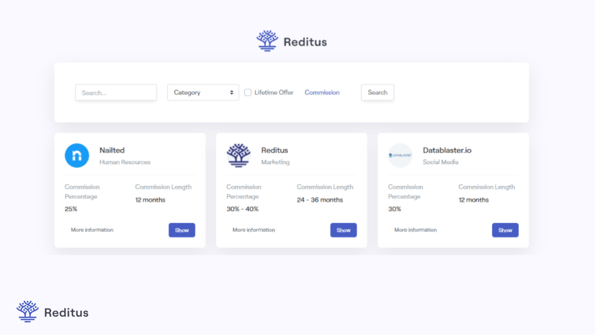 Screenshot of Reditus Affiliate Program Marketplace