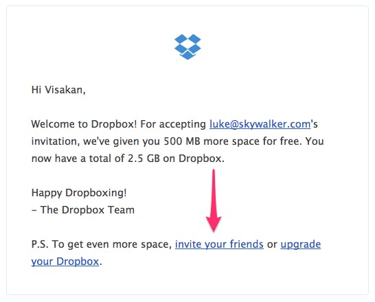 screenshot of dropbox referral program 