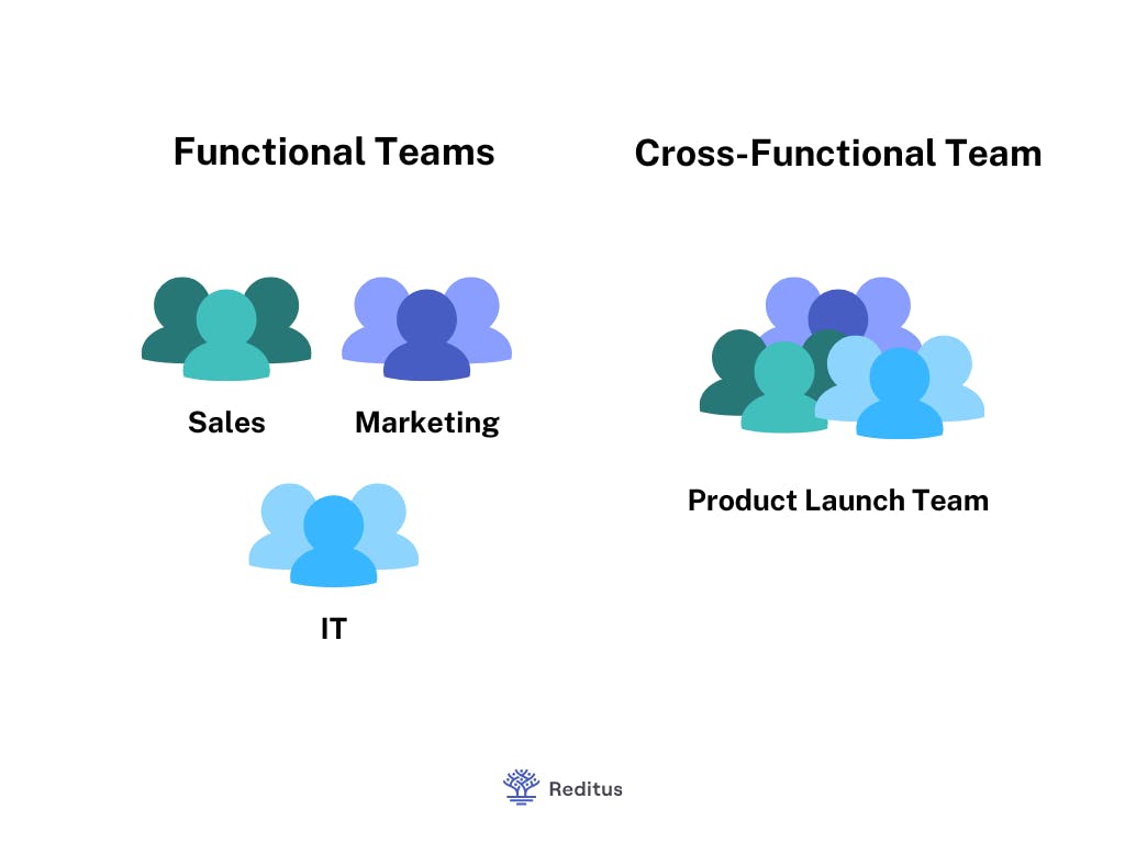 image explaining difference between functional & cross-functional teams. 