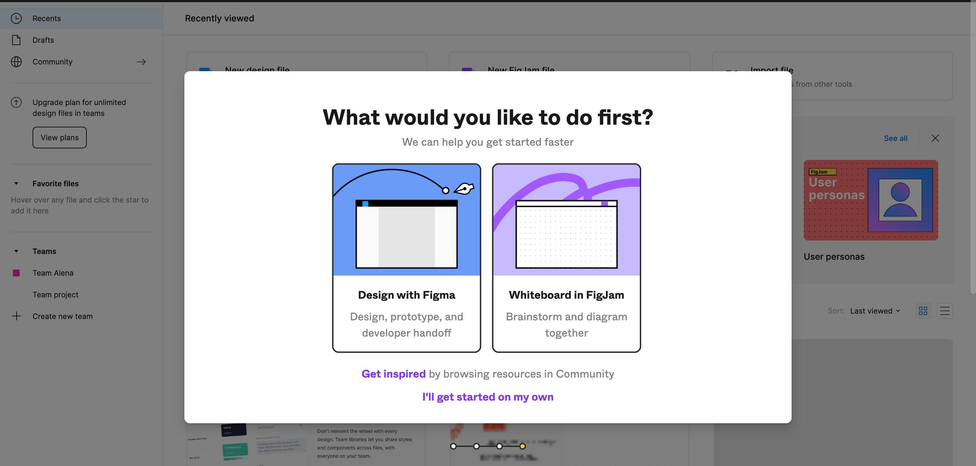 Figma user onboarding, making it personal example