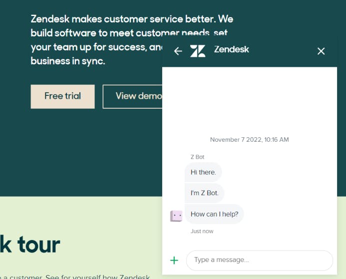 Zendesk example of a chatbot
