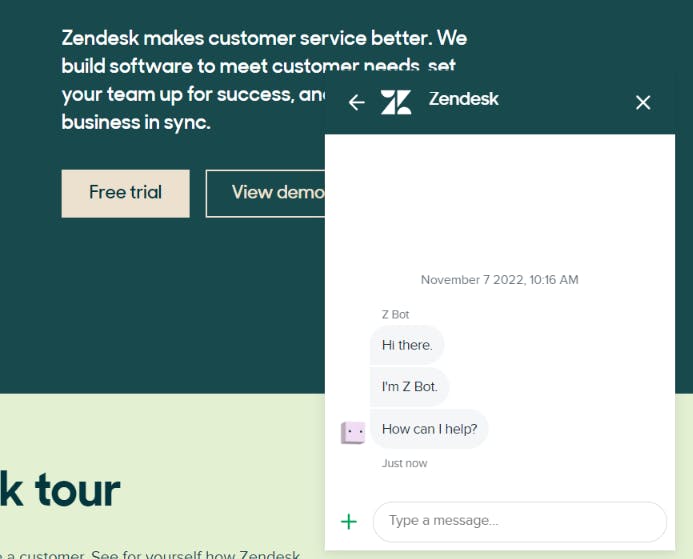 Zendesk example of a chatbot