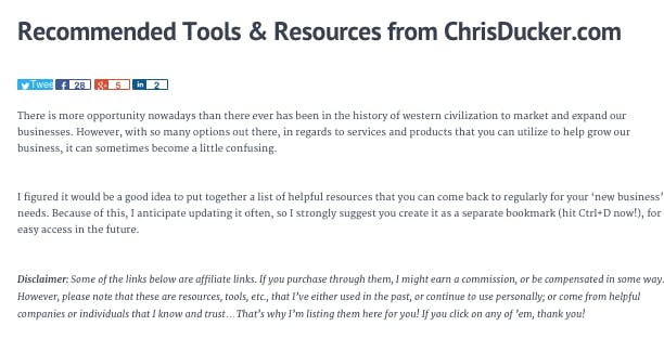 recommended tools & resources section example. 